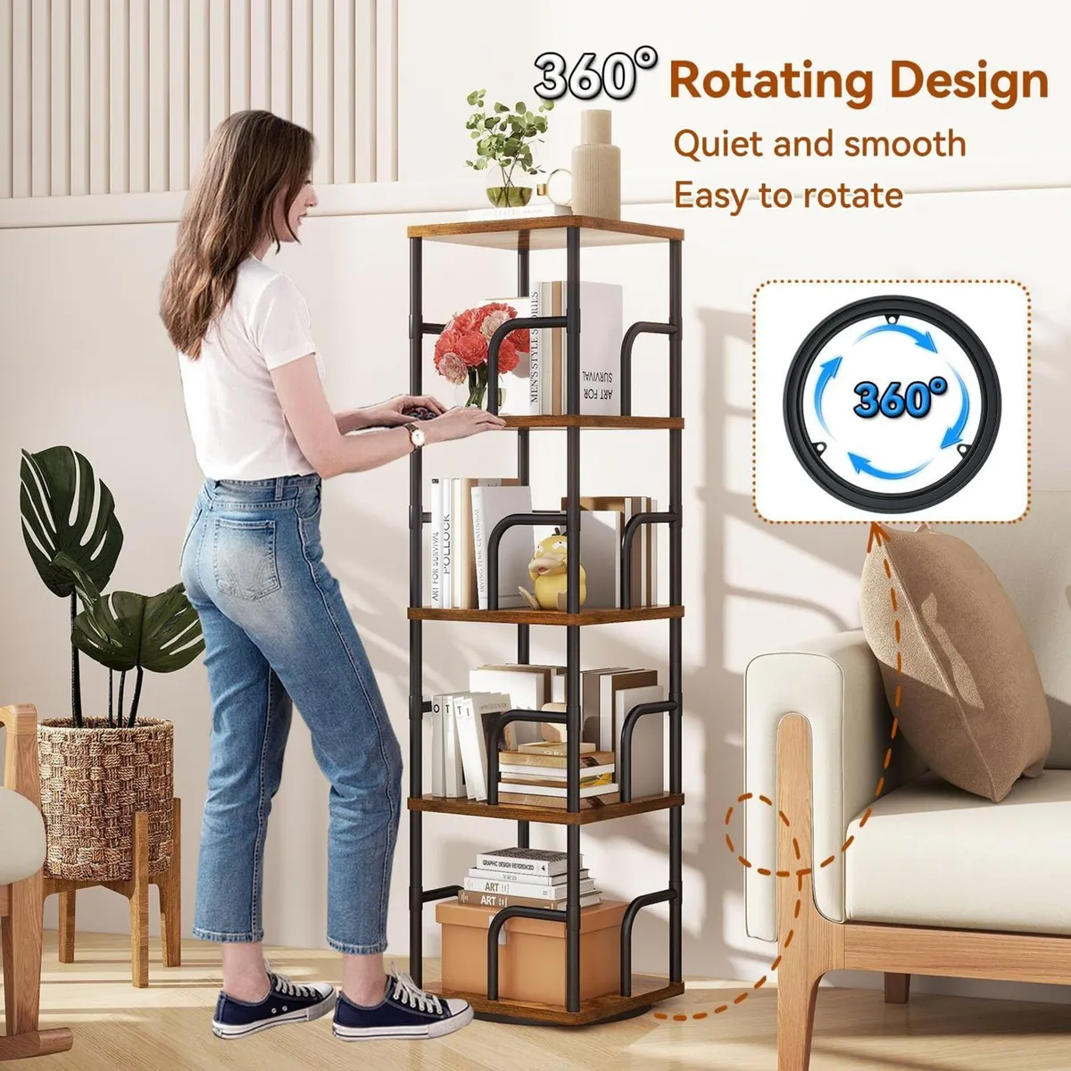 5 Tier Square Rotating Bookshelf Spinning - Image 4
