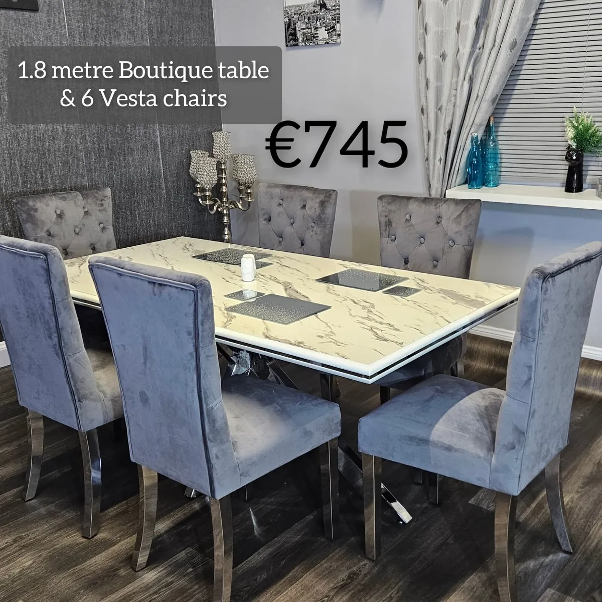 Kitchen Dining Set - Gloss Stone Table & 6 Ch - Image 1