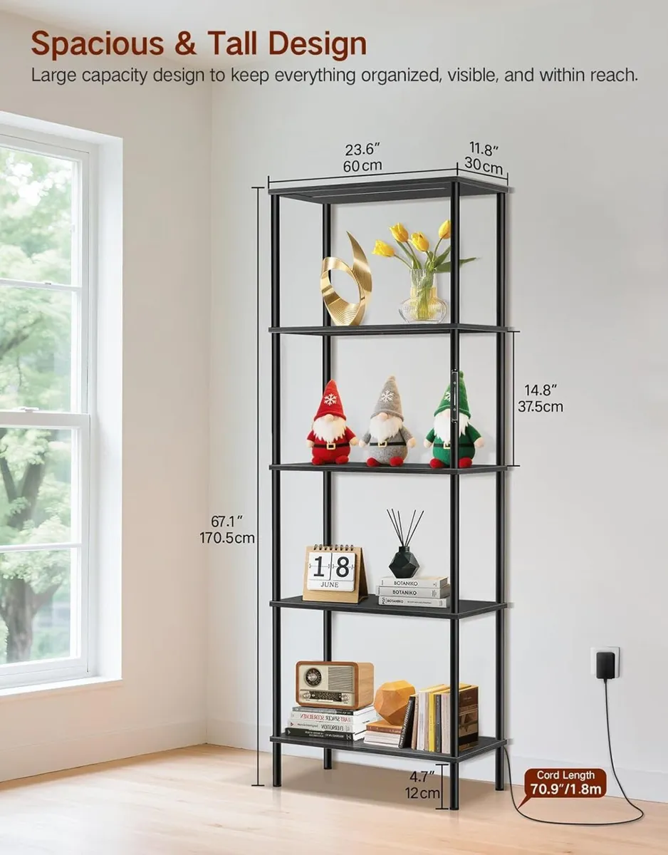 5 Tier Bookshelf with LED Light Touch Remote - Image 2