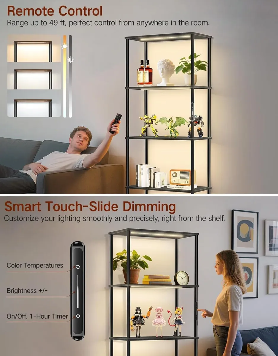 5 Tier Bookshelf with LED Light Touch Remote - Image 3