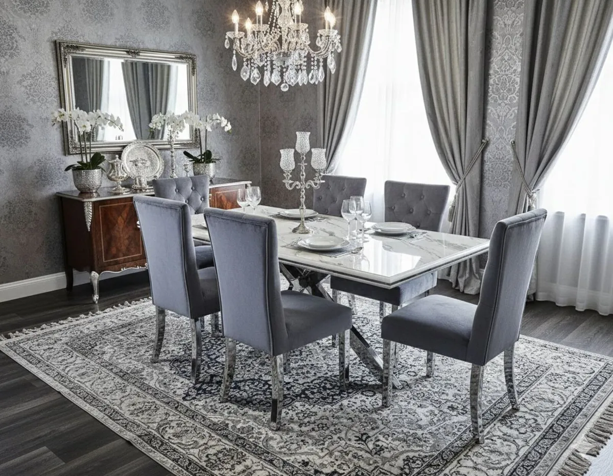 Kitchen Dining Set - Gloss Stone Table & 6 Ch - Image 4