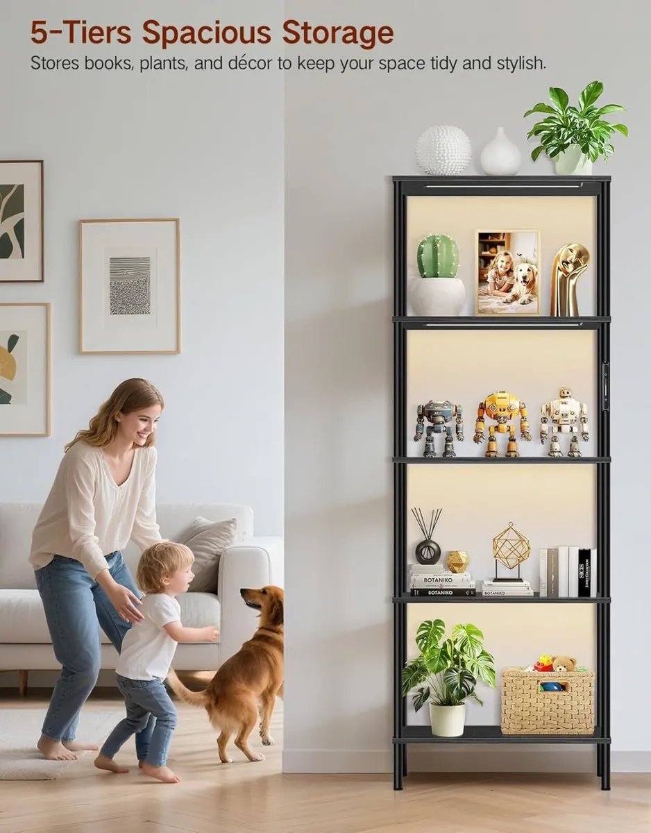 5 Tier Bookshelf with LED Light Touch Remote - Image 4