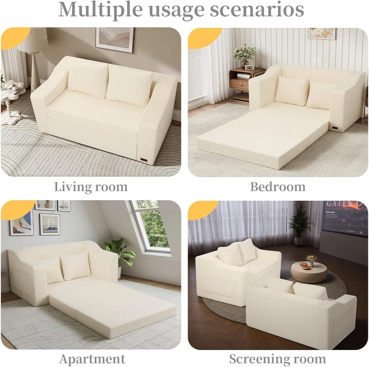 Convertible Sofa Bed Corduroy Foldable Floor - Image 3