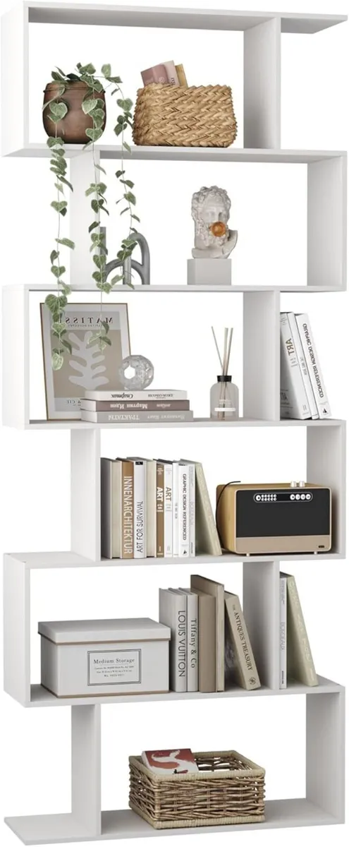 Bookshelf 6-Tier Geometric Bookcase S Shaped Book - Image 1