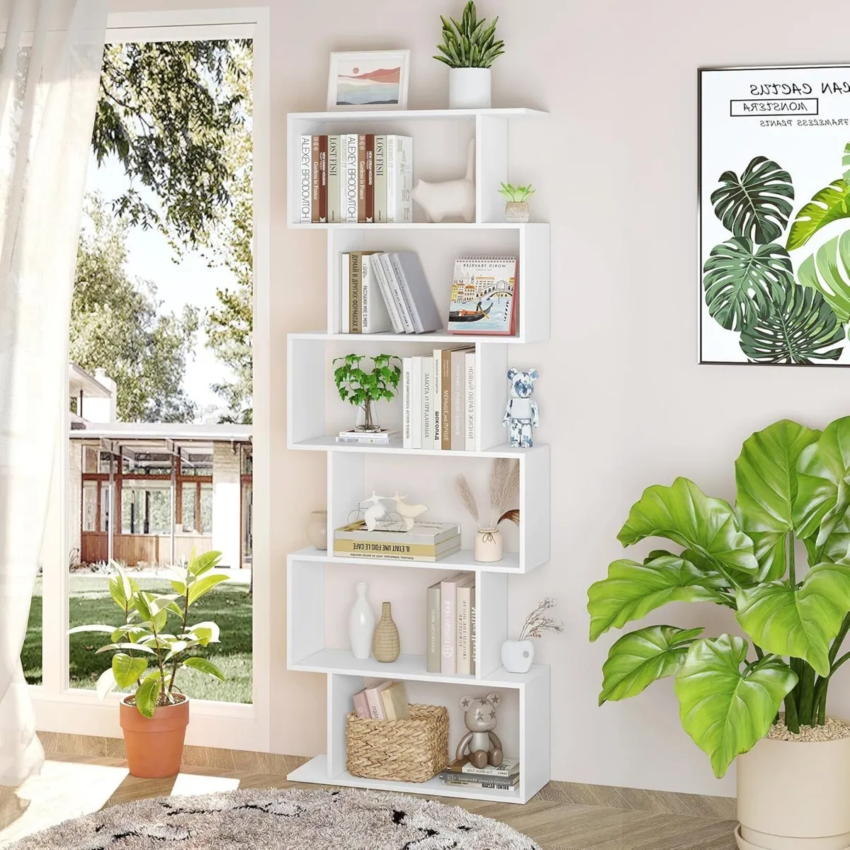 Bookshelf 6-Tier Geometric Bookcase S Shaped Book - Image 2