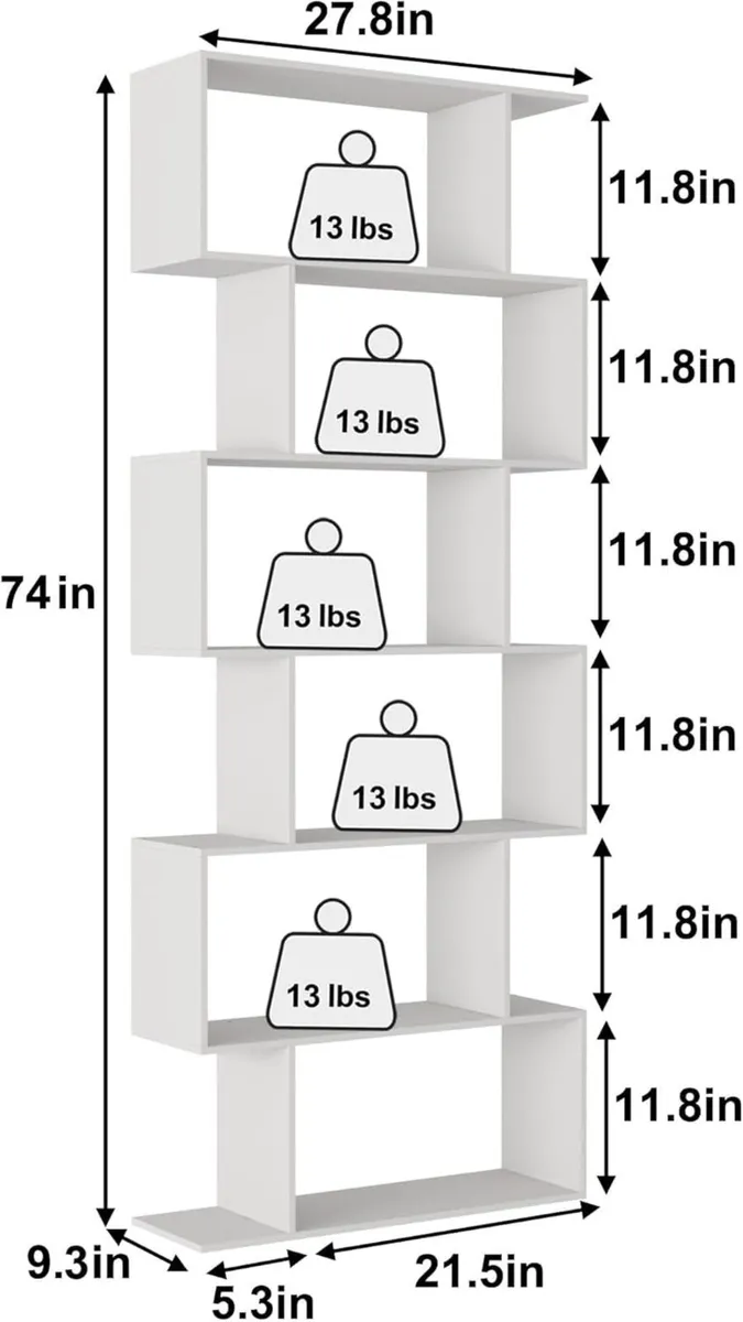 Bookshelf 6-Tier Geometric Bookcase S Shaped Book - Image 3