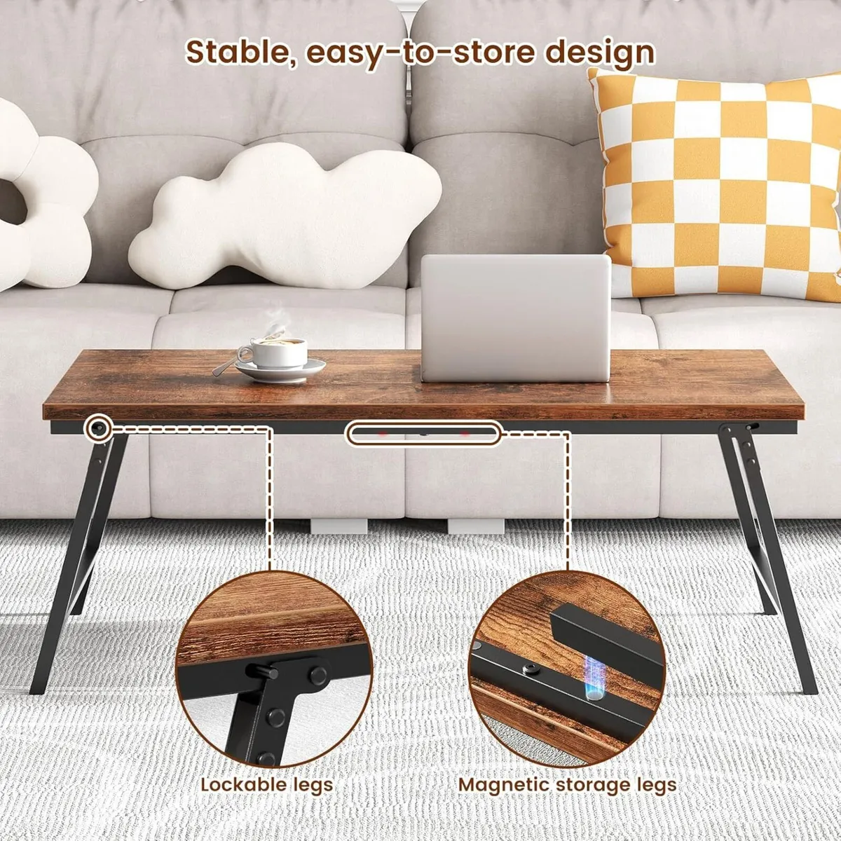 Folding Coffee Table Magnetic Design Portable - Image 4