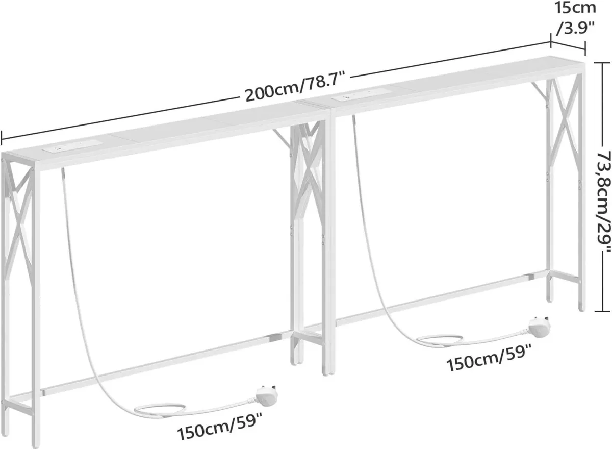 2 Pack Console Table with Charging Station 100 CM - Image 3