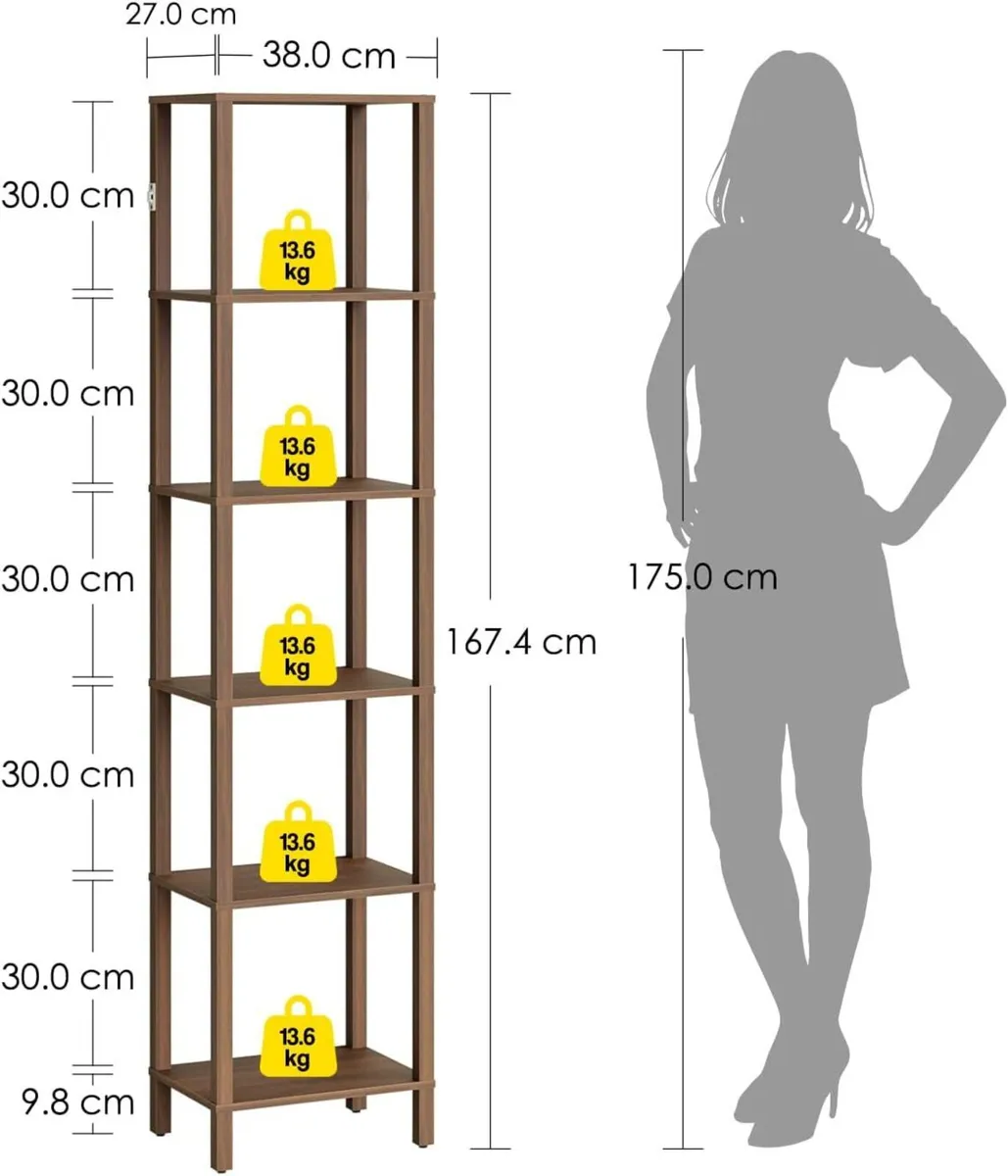 Book Shelf 6 Tier Tall Bookshelf Narrow Bookcase - Image 2