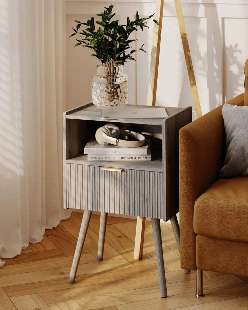 Modern Bedside Table with Storage Drawer and Open - Image 3