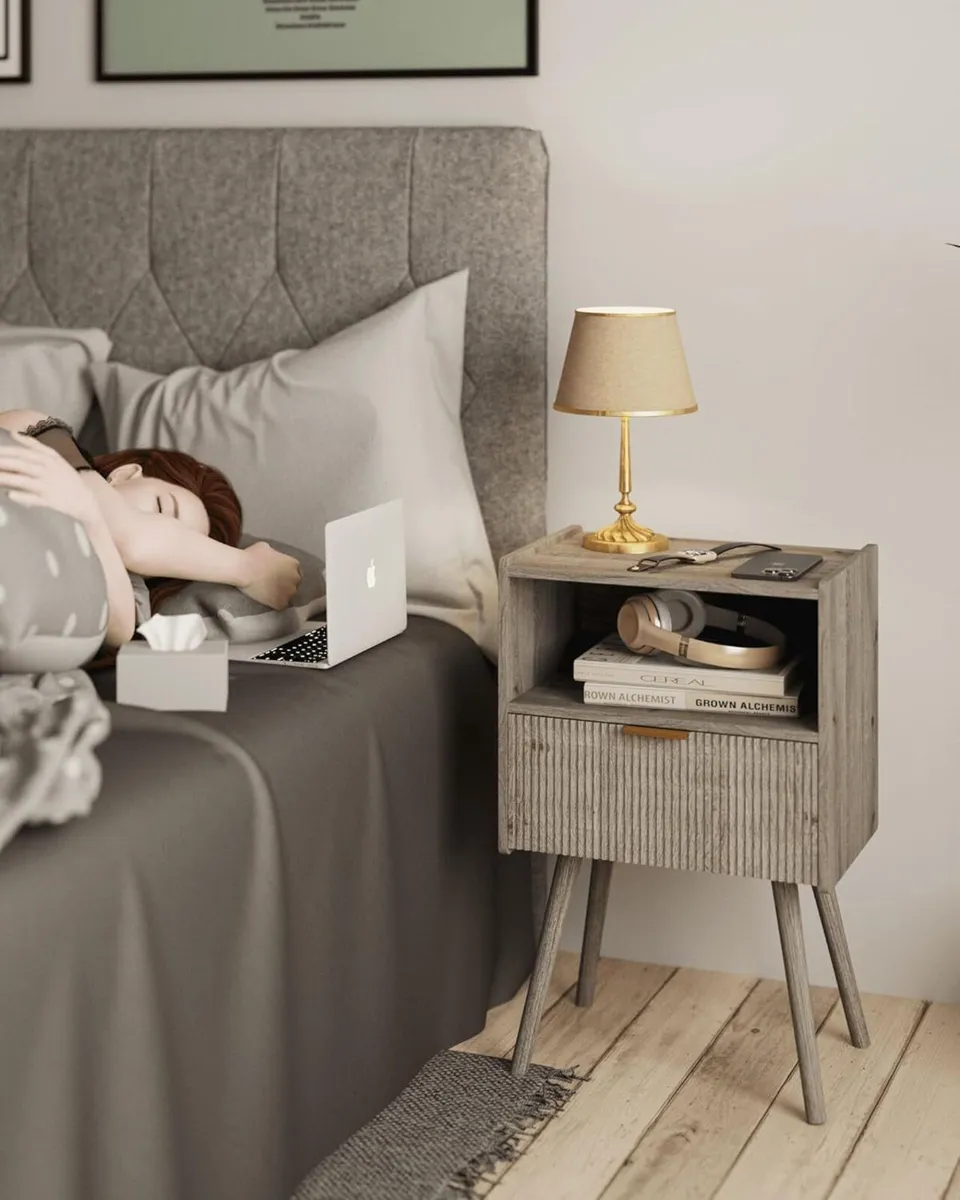 Modern Bedside Table with Storage Drawer and Open - Image 4