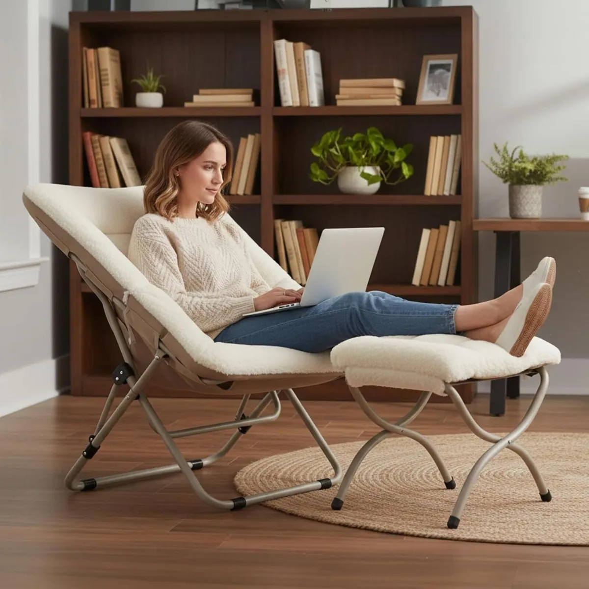 Comfy Saucer Chair With Ottoman - Oversized - Image 4