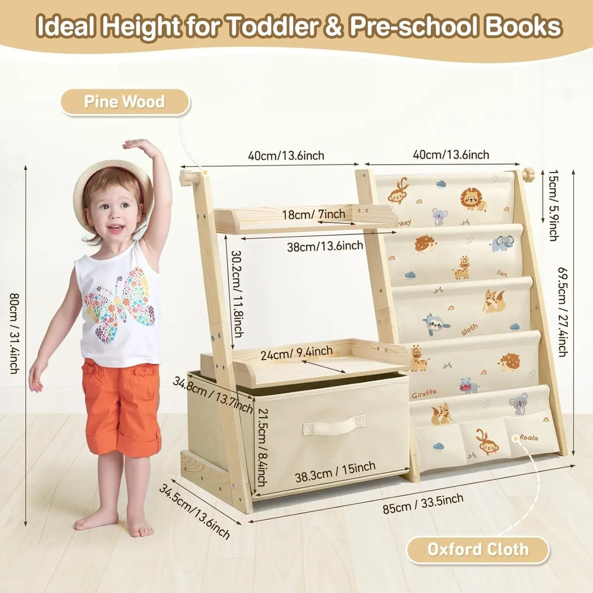 Kids Bookshelf and Toy Storage Montessori Wooden - Image 3