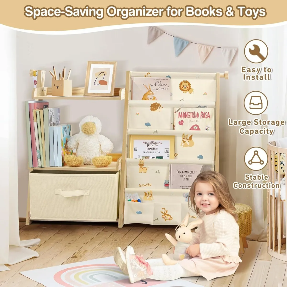 Kids Bookshelf and Toy Storage Montessori Wooden - Image 4