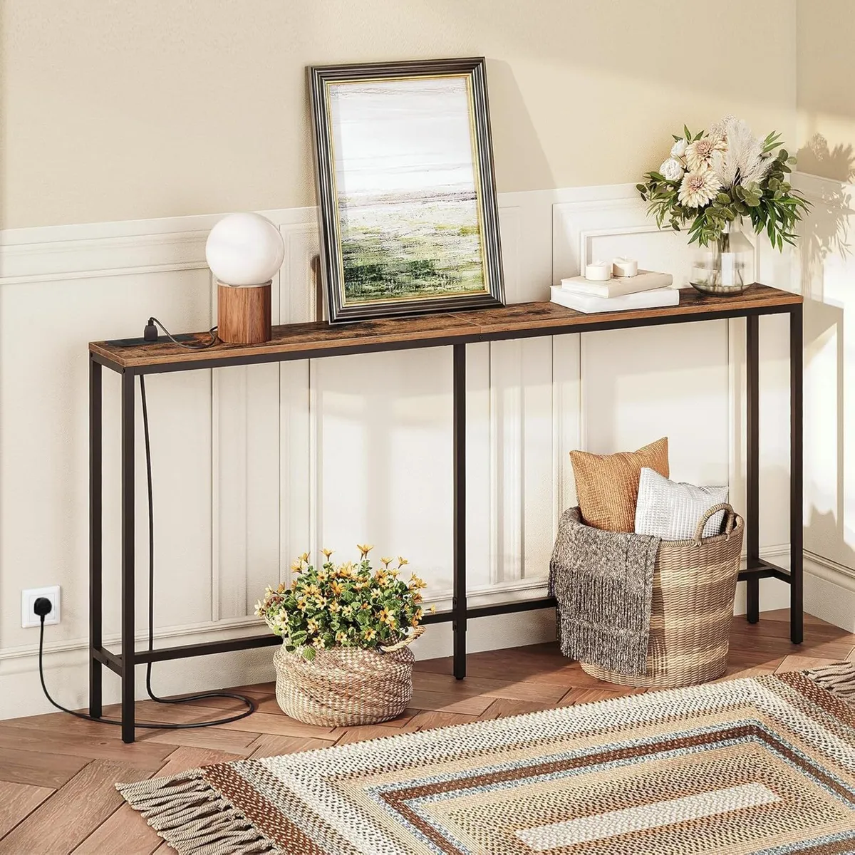 Console Table with Power Outlet 160 cm Narrow - Image 2