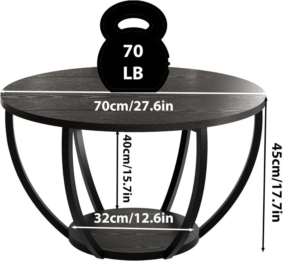 Round Coffee Tables (Black) Table with Storage - Image 2
