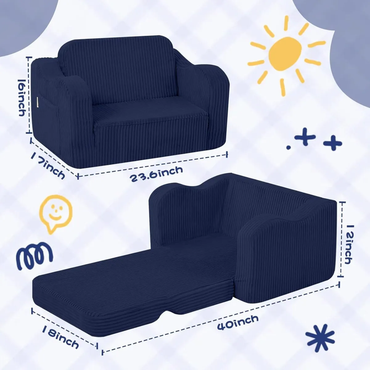 Corduroy Kids Couch Sofa Folding Toddler Chair - Image 2