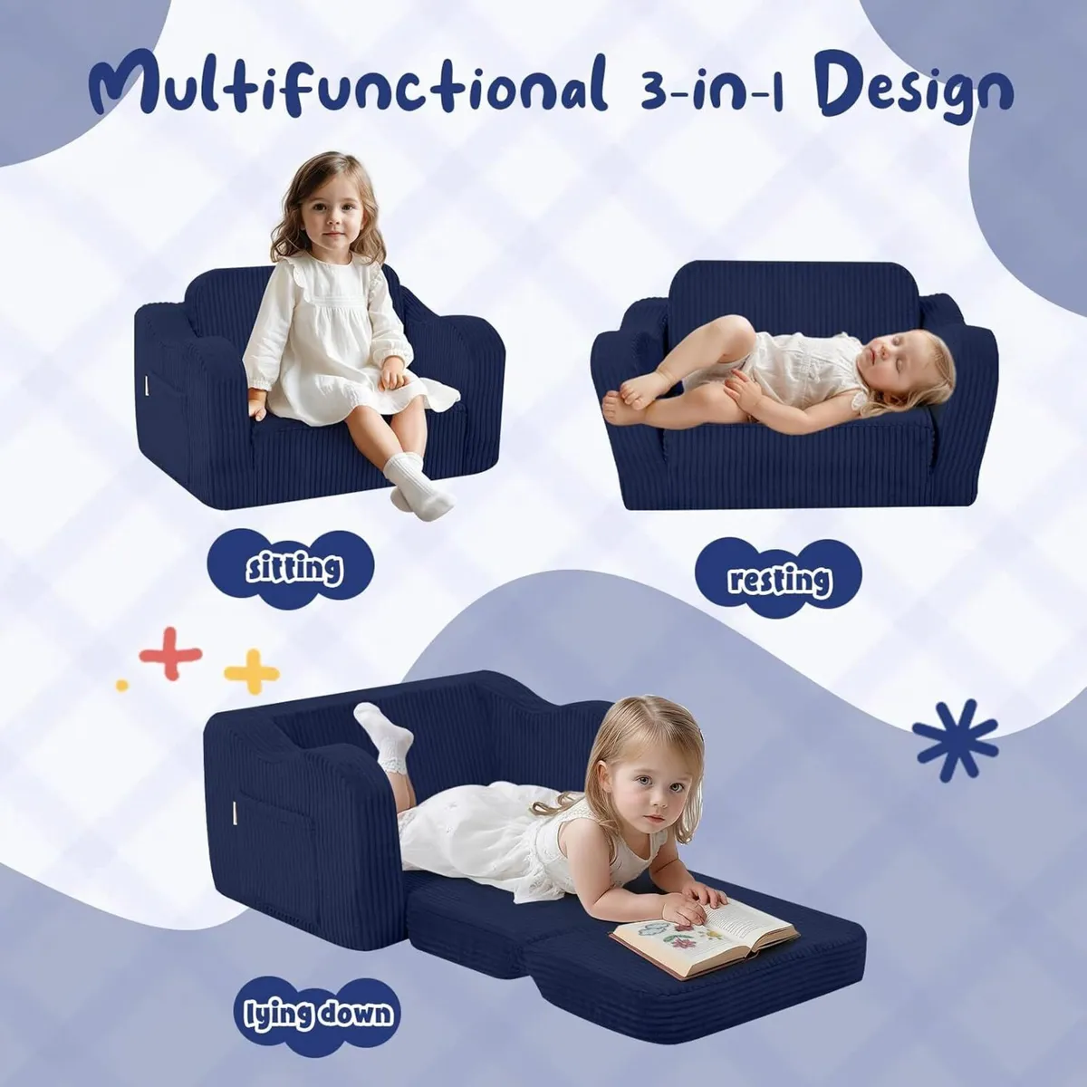 Corduroy Kids Couch Sofa Folding Toddler Chair - Image 3