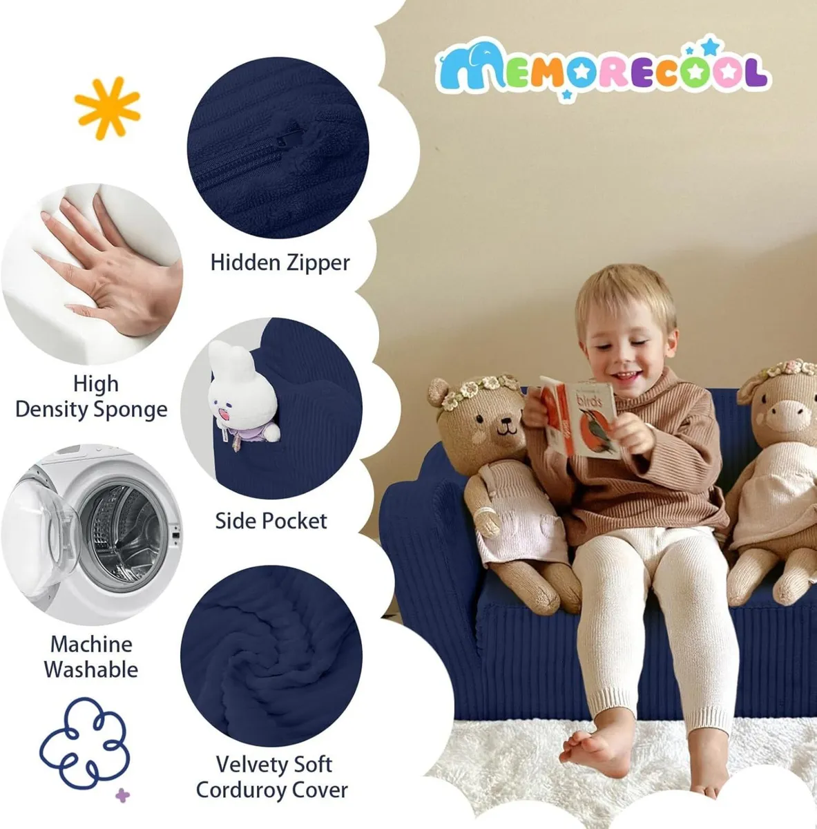 Corduroy Kids Couch Sofa Folding Toddler Chair - Image 4