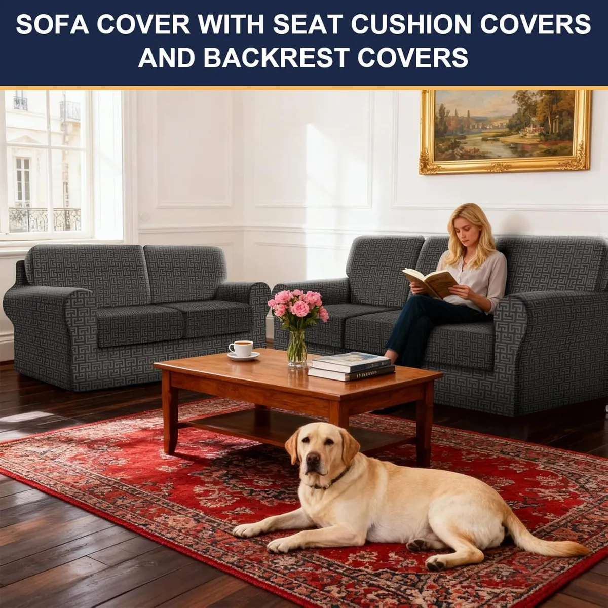 Fitted Sofa Cover 2 Seater 5 Piece Slipcover With - Image 3