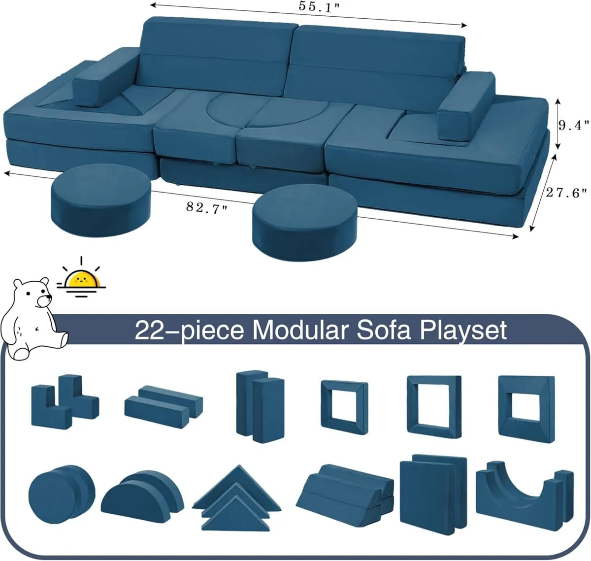 22Pcs Modular Kids Play Couch - Versatile Foam - Image 2
