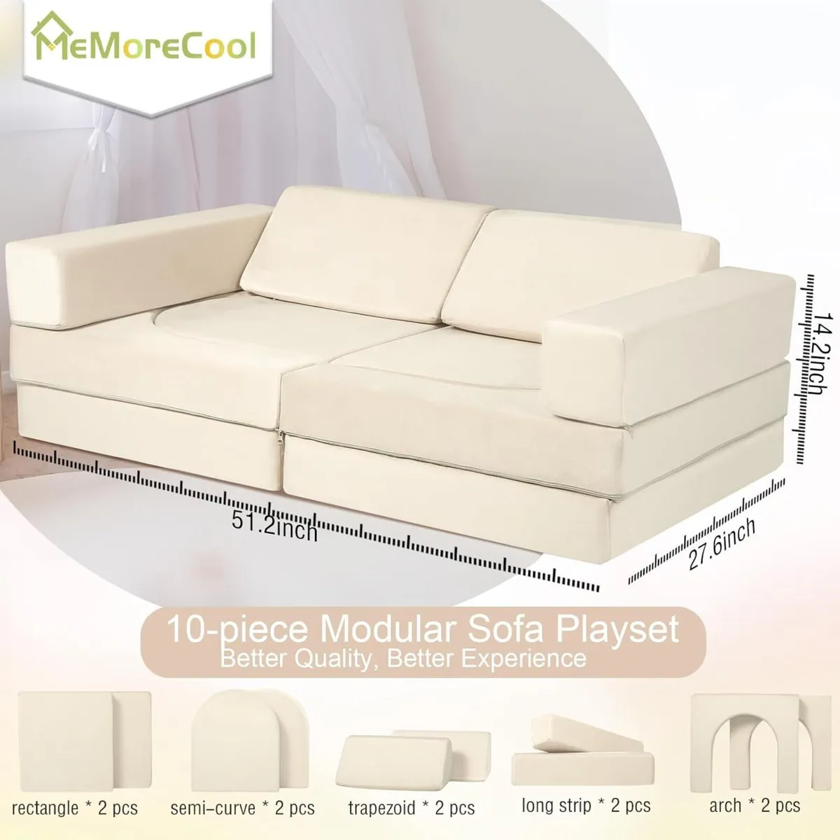 10-Pieces Kids Play Sofa Bed Modular Toddler - Image 2