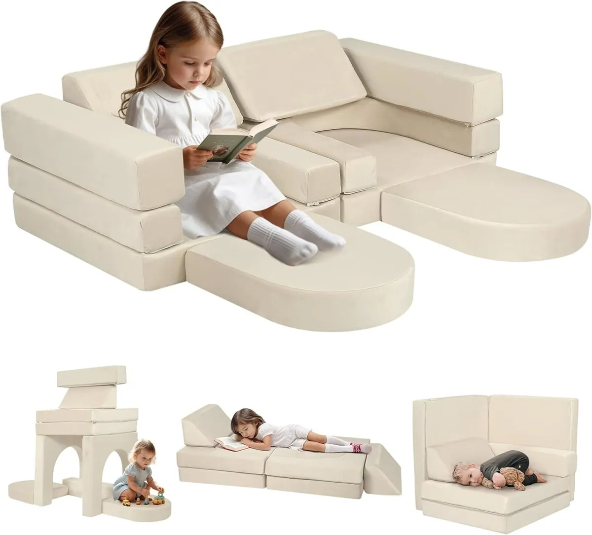 10-Pieces Kids Play Sofa Bed Modular Toddler - Image 1