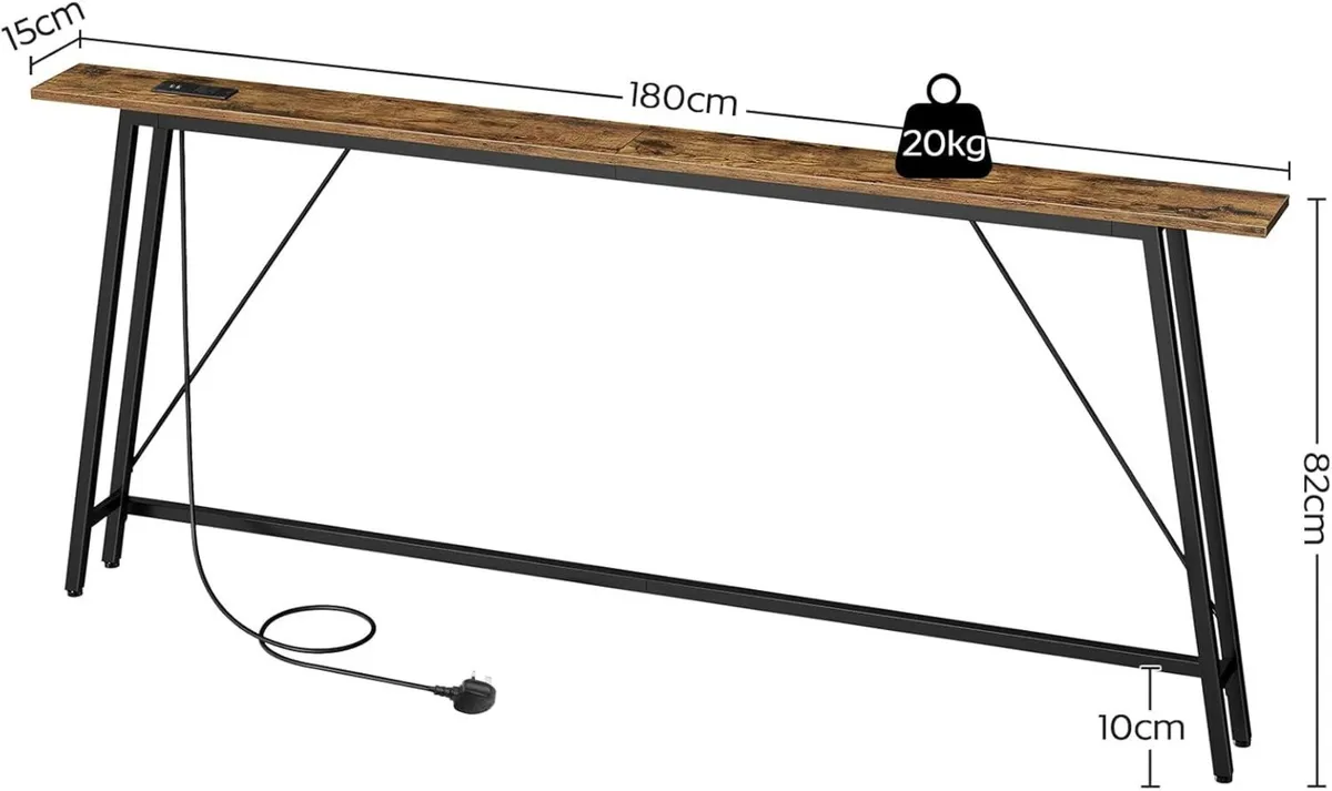 180 cm Console Table with Charging Station Long - Image 2