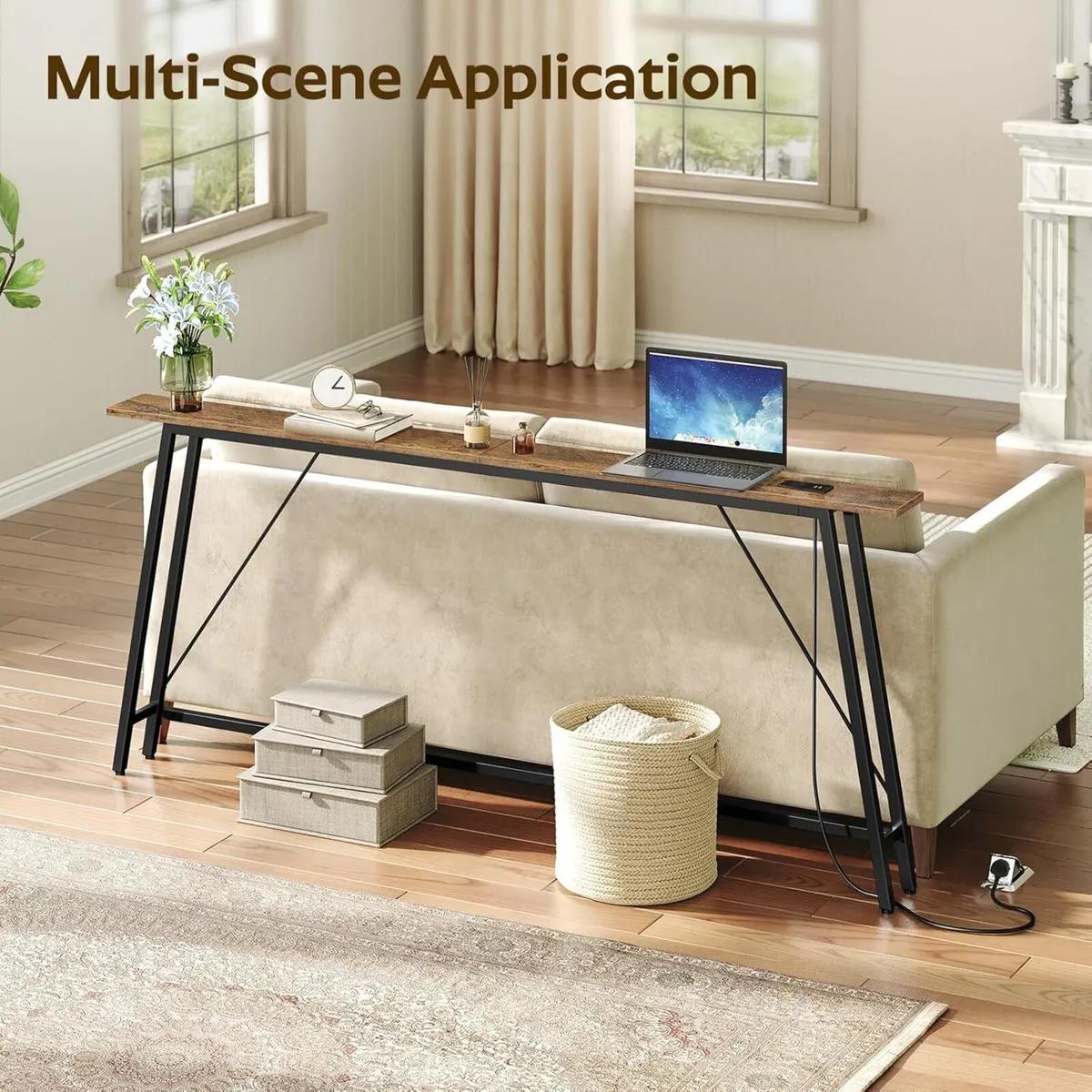 180 cm Console Table with Charging Station Long - Image 3