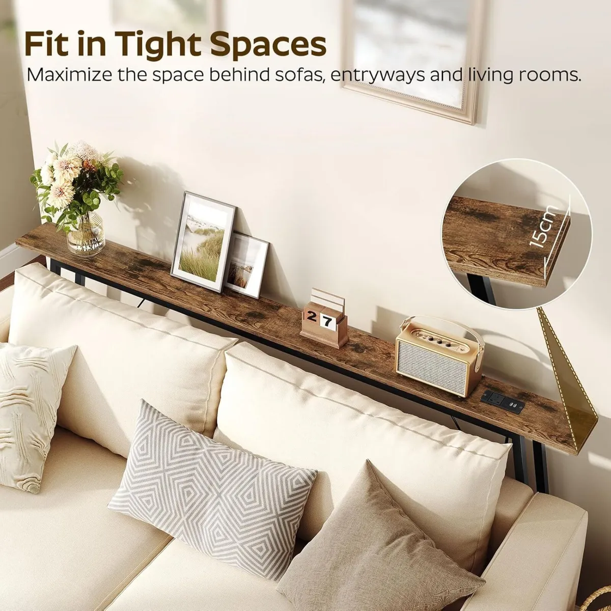 180 cm Console Table with Charging Station Long - Image 4