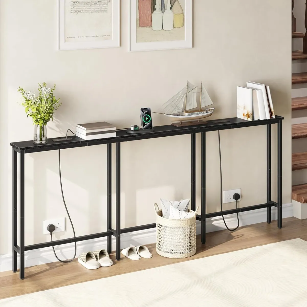 200 cm Slim Console Table with 2 Charging - Image 2