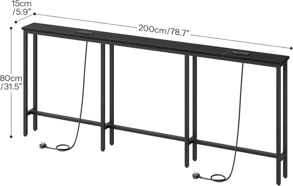 200 cm Slim Console Table with 2 Charging - Image 3