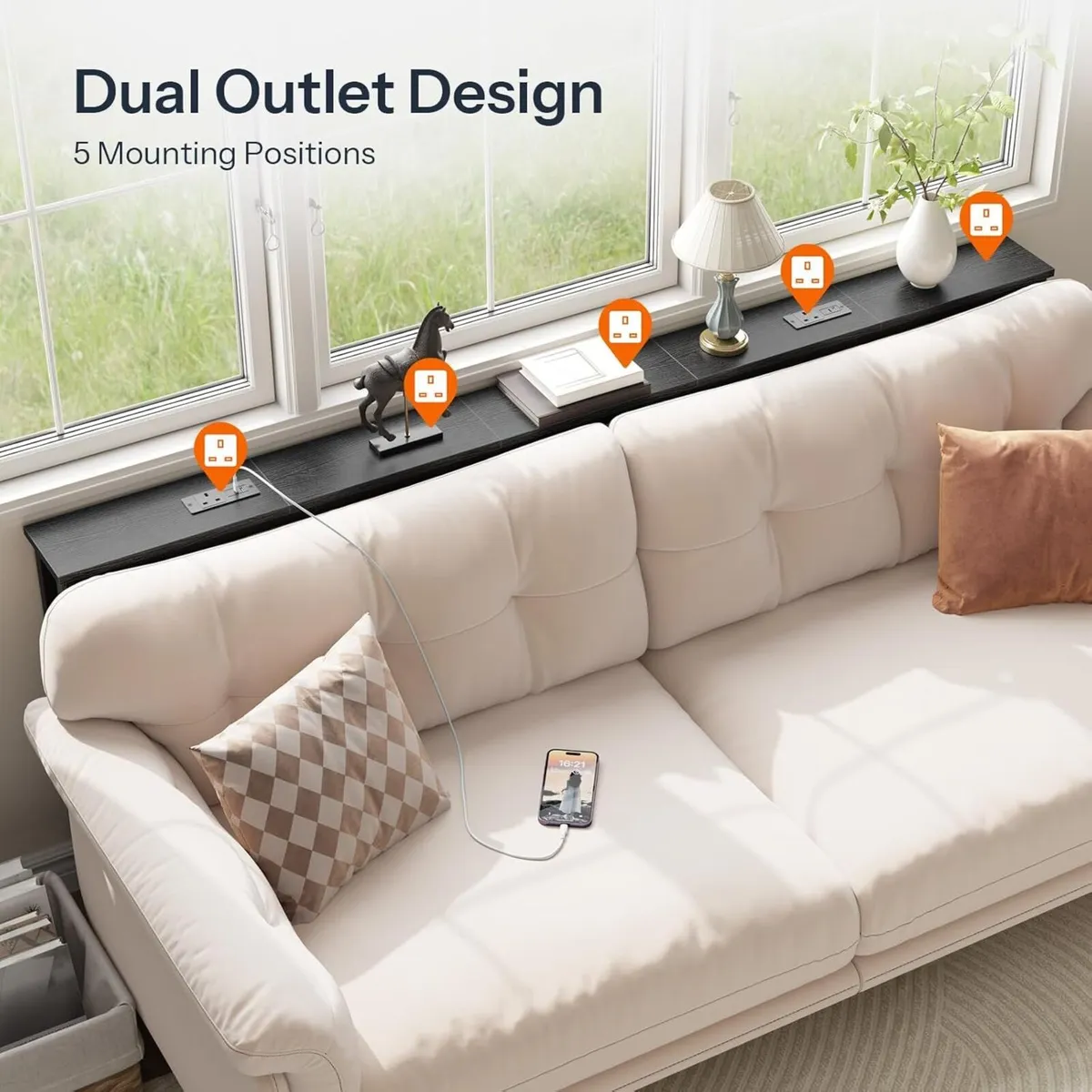 200 cm Slim Console Table with 2 Charging - Image 4