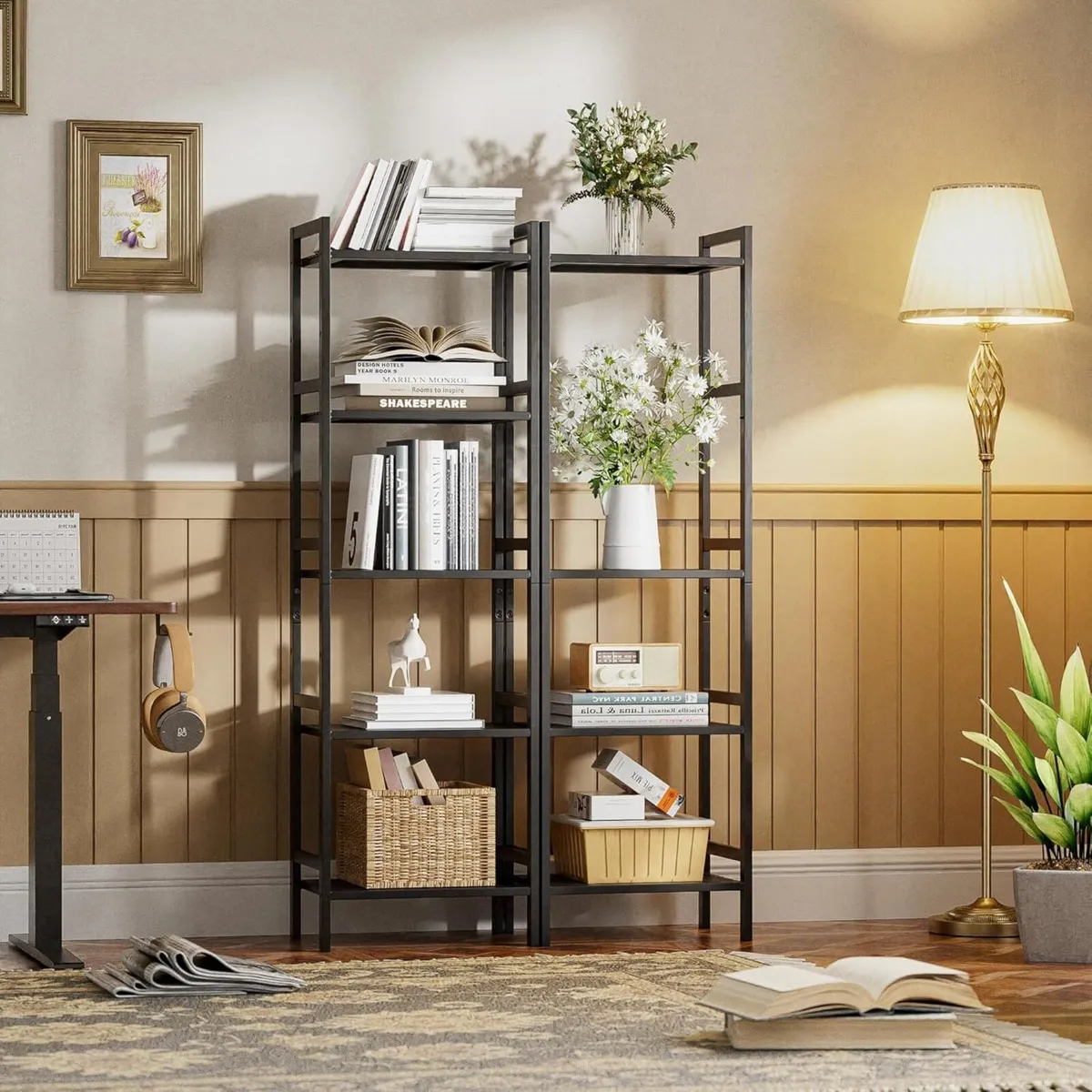 Bamboo Bookshelf 5-Tier Skinny Bookcase with - Image 2