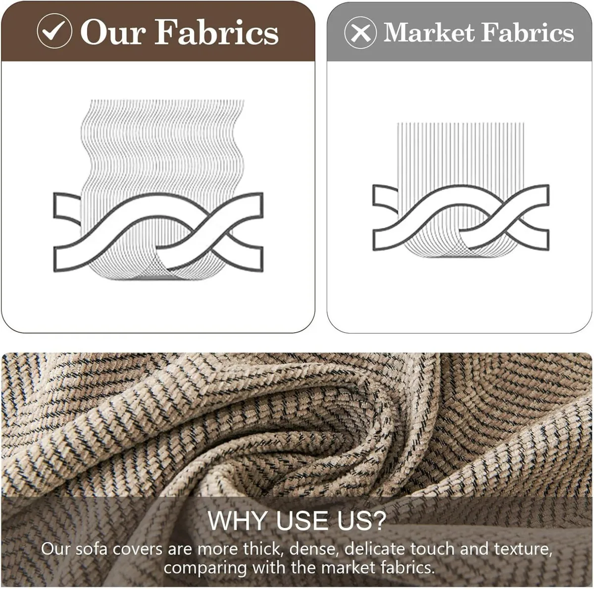 Sofa Cover 3 Seater Herringbone Chenille Corner - Image 4