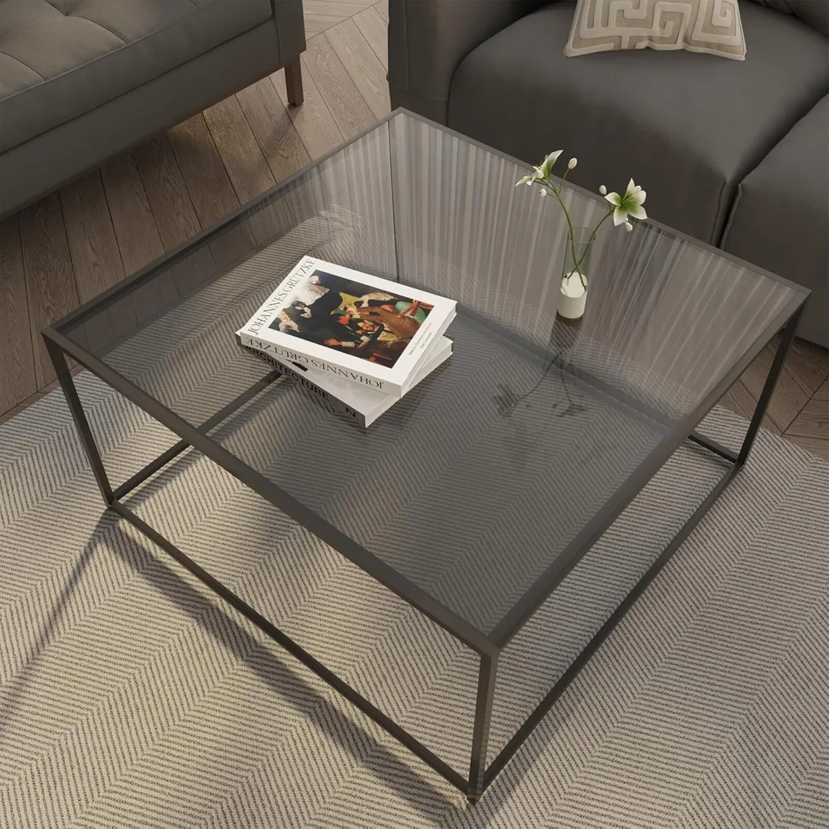 Glass Coffee Table Square Modern Center Tables - Image 1