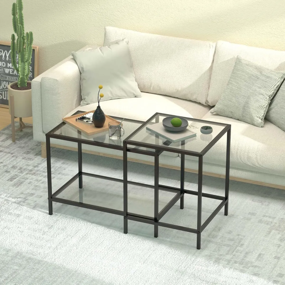 Nesting Tables Set of 2 End Table Coffee Side - Image 2