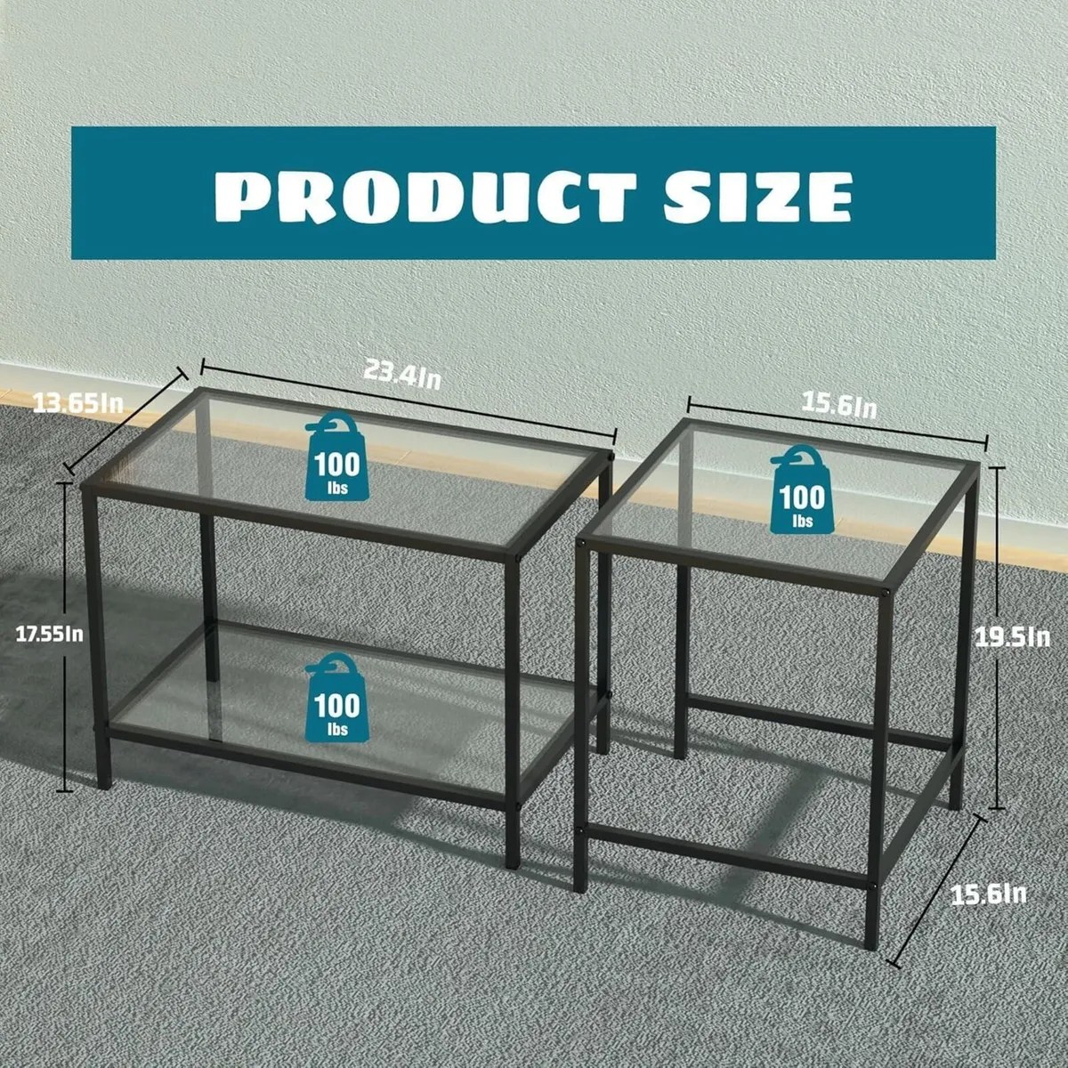 Nesting Tables Set of 2 End Table Coffee Side - Image 3