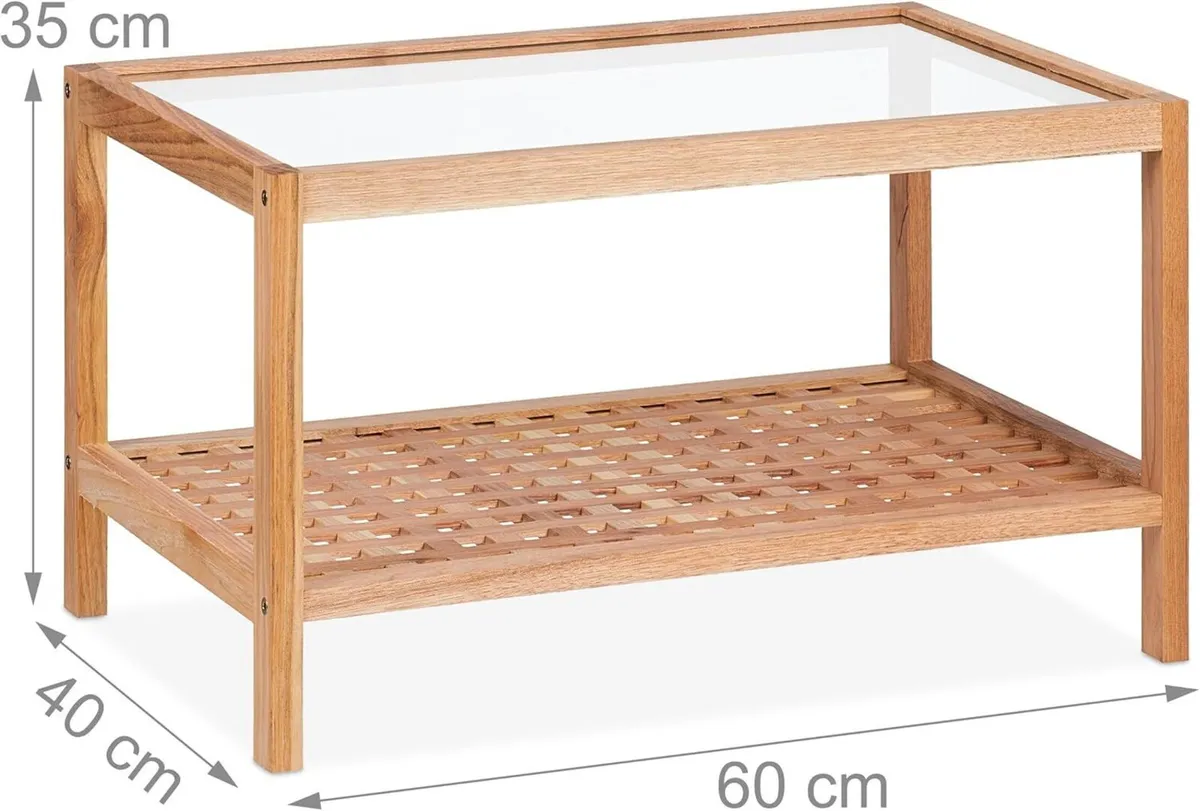 Coffee Table Living Room with Glass Top Walnut - Image 3