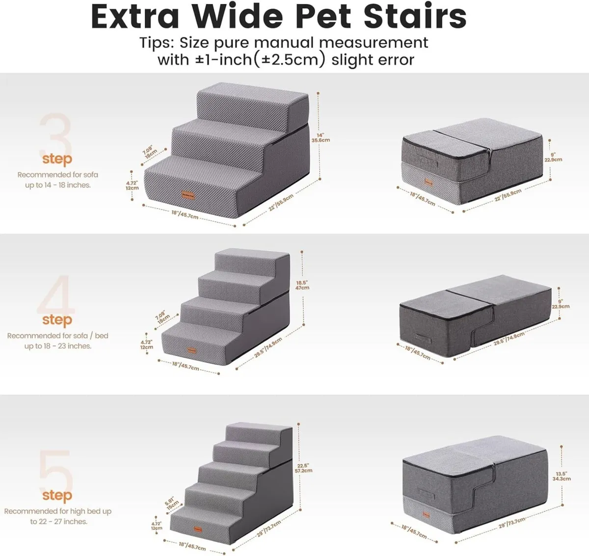 Dog Steps for Sofa 35cm H 3-Step Extra Wide Ramp - Image 3