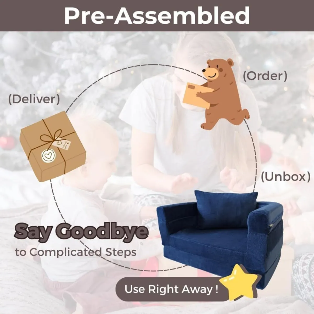 Kids Foam Couch with Blanket Pillow Pre-Assembled - Image 4