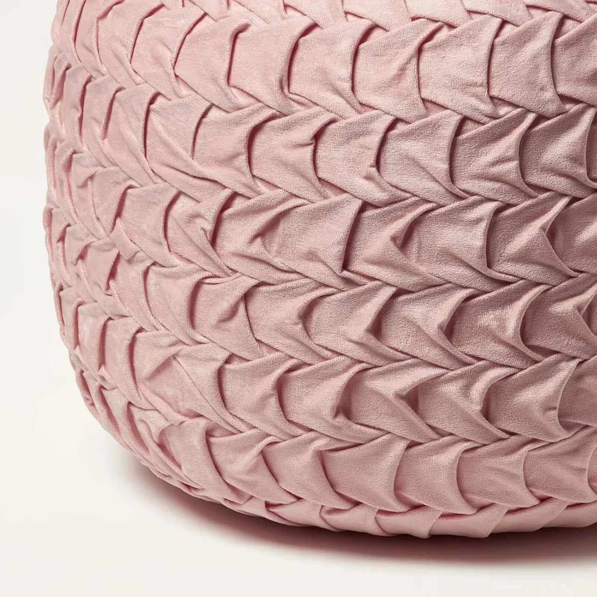 Dusky Pink Velvet Pouffe 50 cm Wide Round Pleated - Image 3
