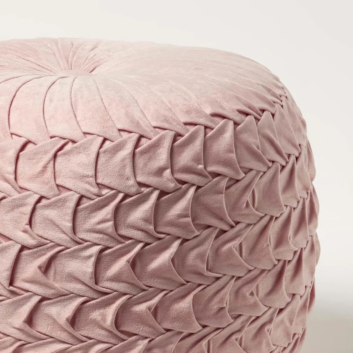 Dusky Pink Velvet Pouffe 50 cm Wide Round Pleated - Image 4