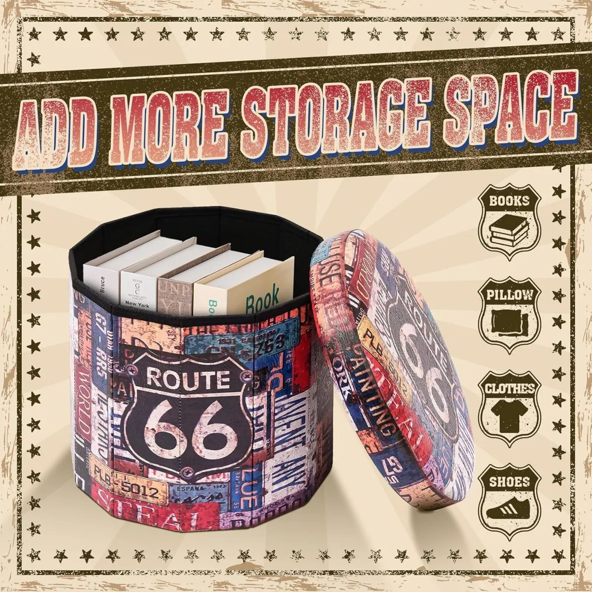 Faux Leather Folding Storage Stool Set - Bench - Image 4