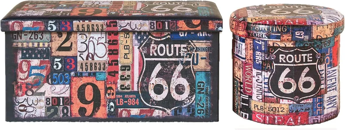 Faux Leather Folding Storage Stool Set - Bench - Image 1