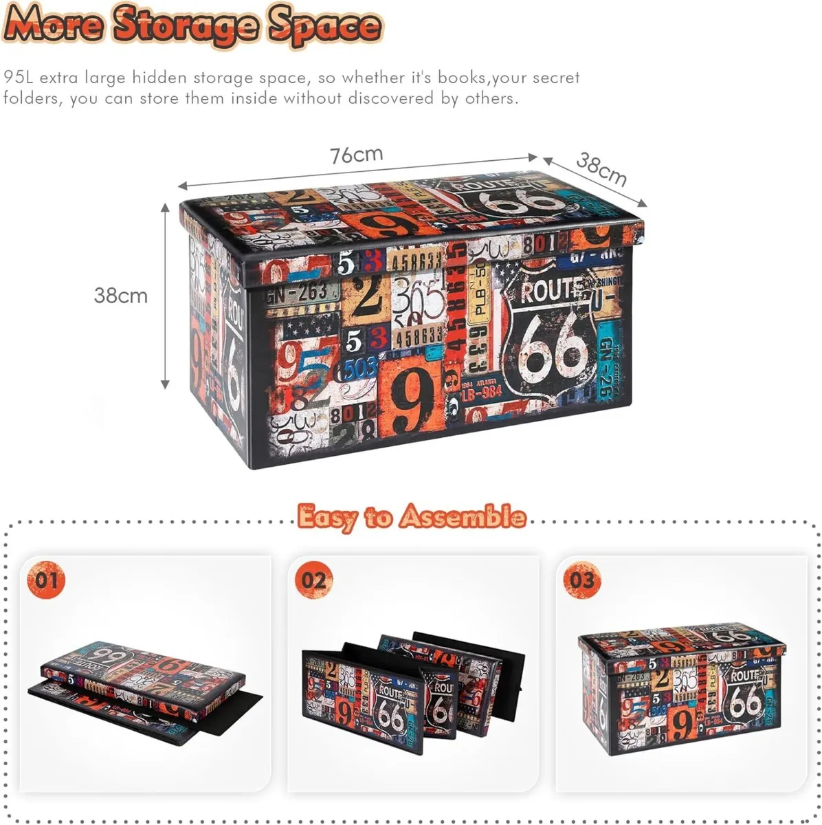 Faux Leather Folding Storage Stool Set - Bench - Image 3