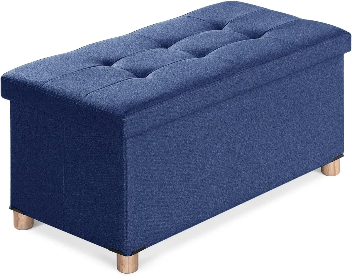 Ottoman Storage Box with 4 Wood Legs Linen for - Image 1