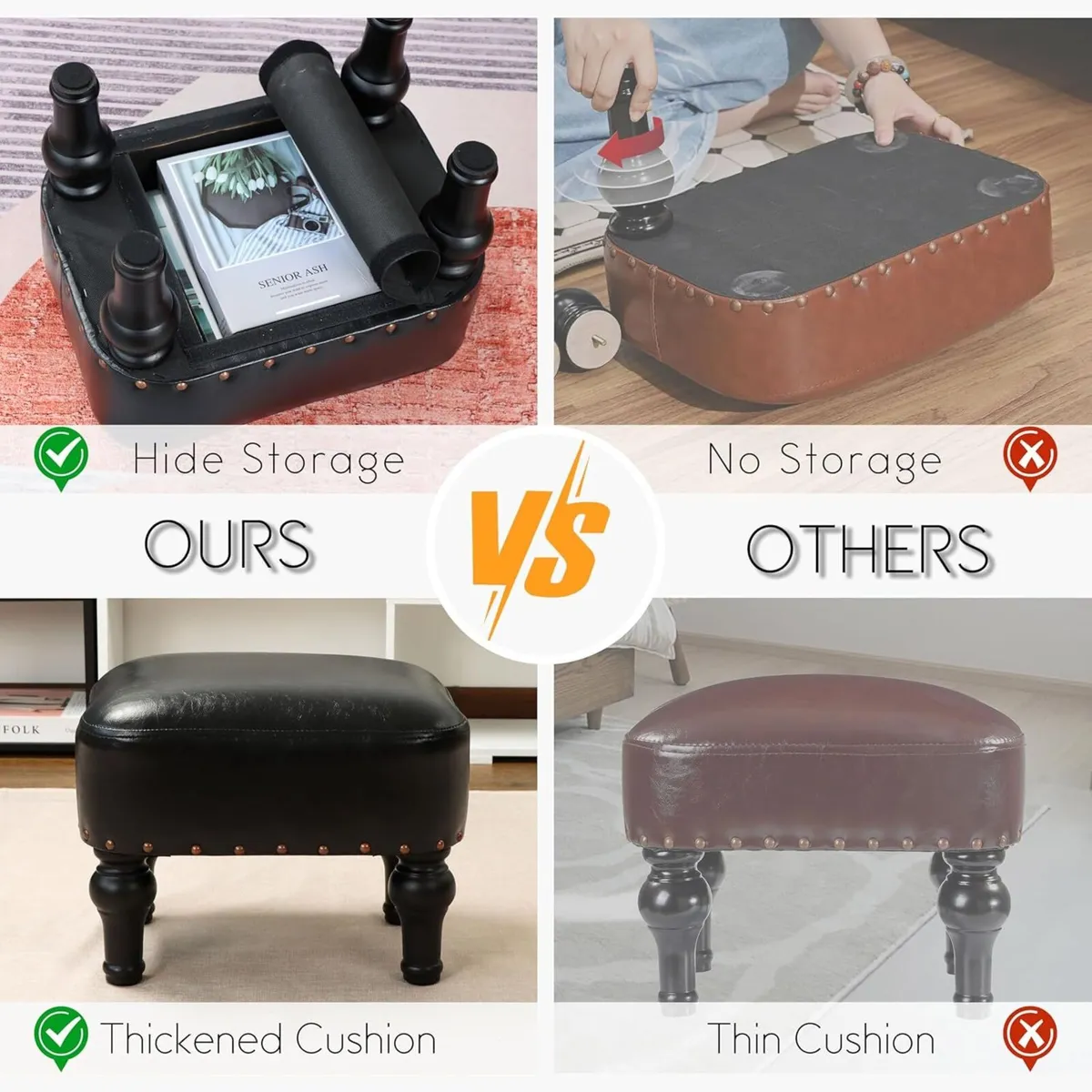 Ottoman Leather Foot Rest with Thicker Foam - Image 2