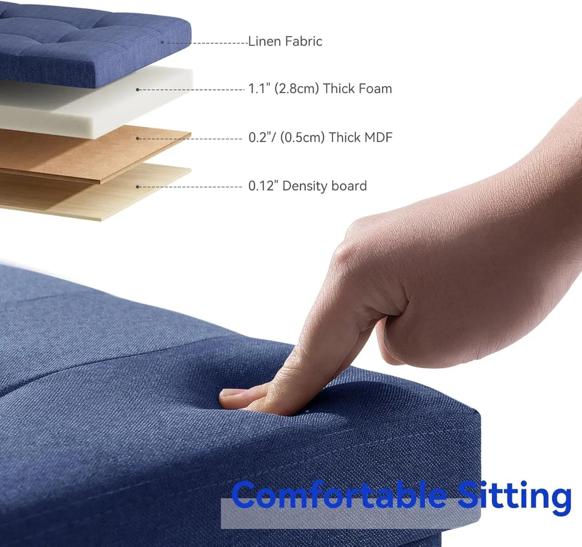 Ottoman Storage Box with 4 Wood Legs Linen for - Image 4