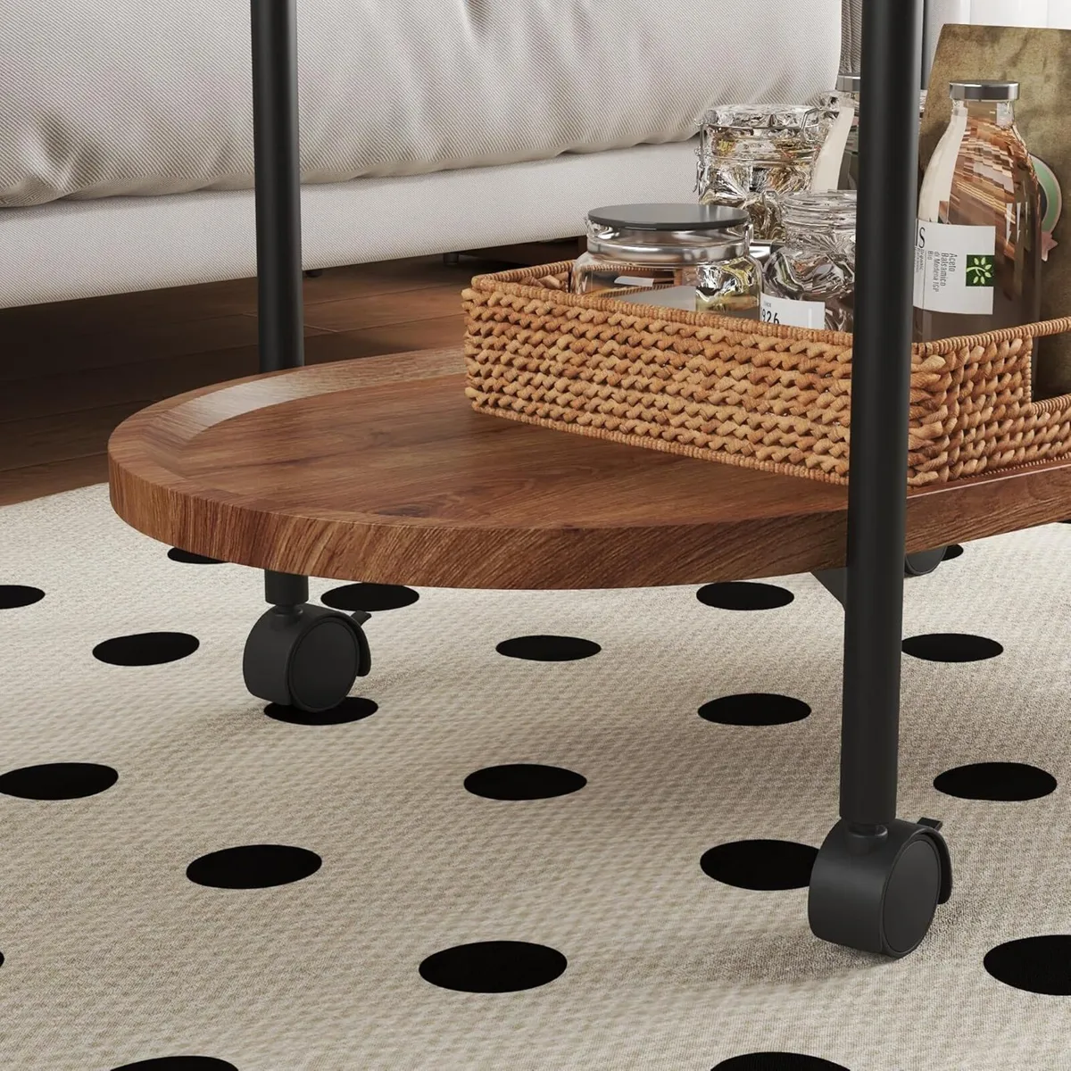 Rolling 2-Tier Wooden Side Table Sofa end Movable - Image 4